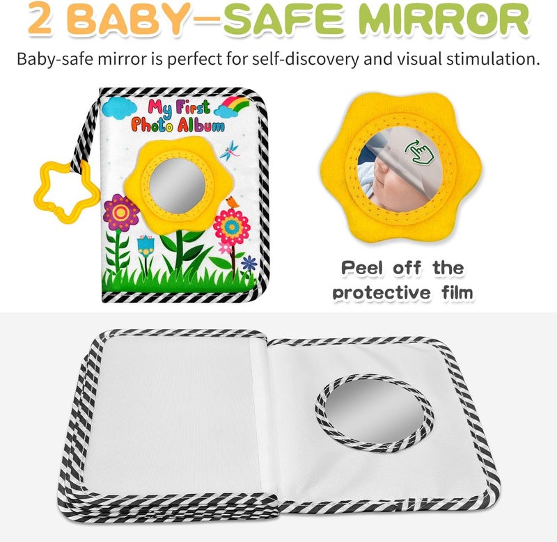 Grekos My First Book Of Photos, Baby's My First Family Album, My First Photo Book For Baby Holds 17 4x6 Photos,Toddler Photo Album With Safety Mirror,Soft Cloth Photo Book For Newborn Toddler & Kids (yellow) - Image 4
